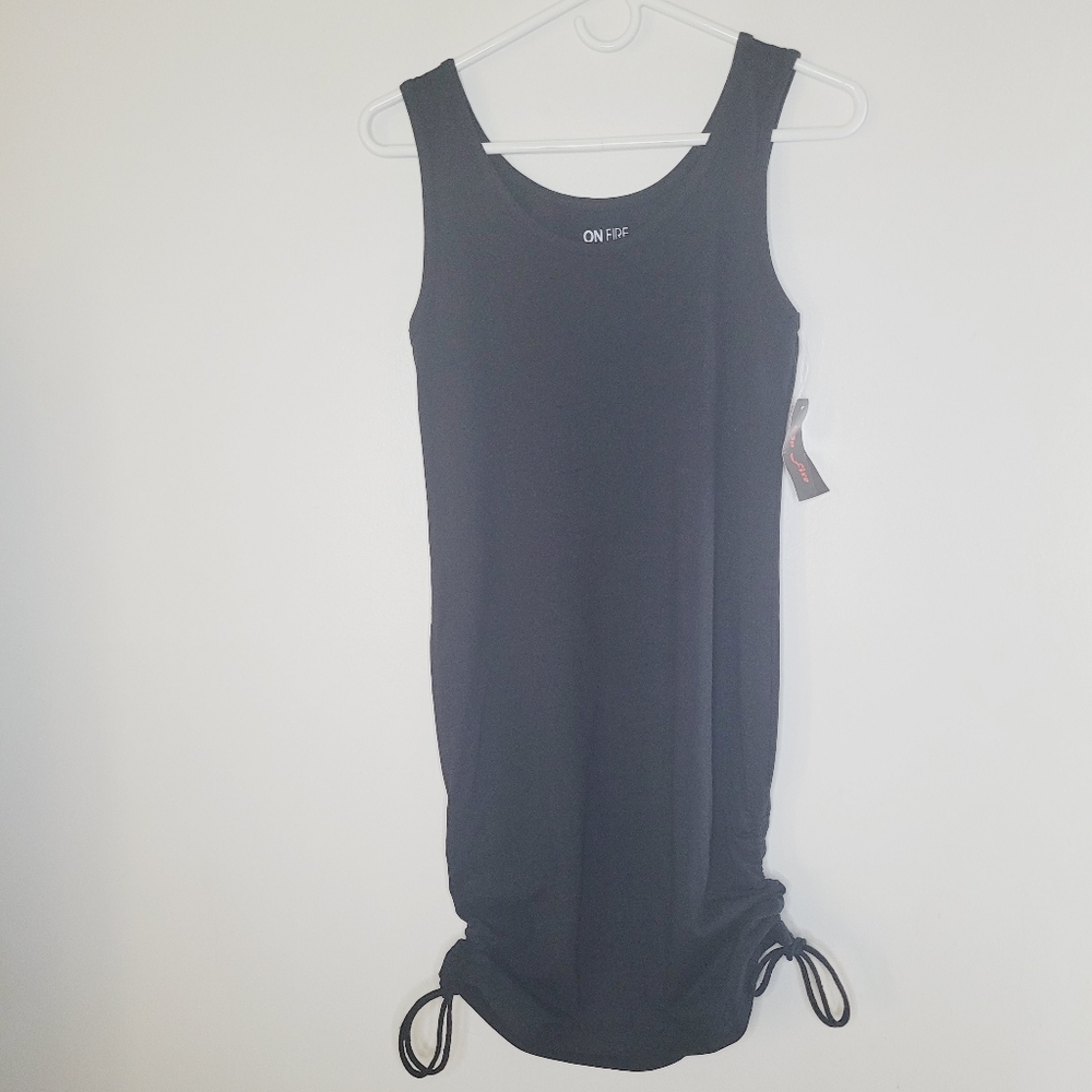 On Fire Sleeveless Dress Black Women's Small Drawstring Ruching at Hem Casual